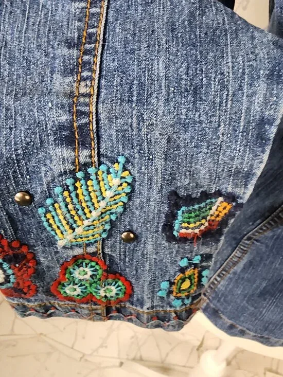 Ruby Rd Colorful Bohemian Embroidered Denim Blazer - Picture 5 of 7